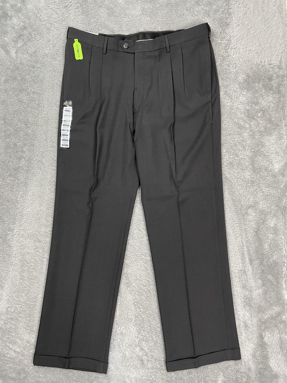 Haggar E-CLO Dress Pants Mens 38x32 Gray Classic Fit Pleated Stretch No Iron NWT